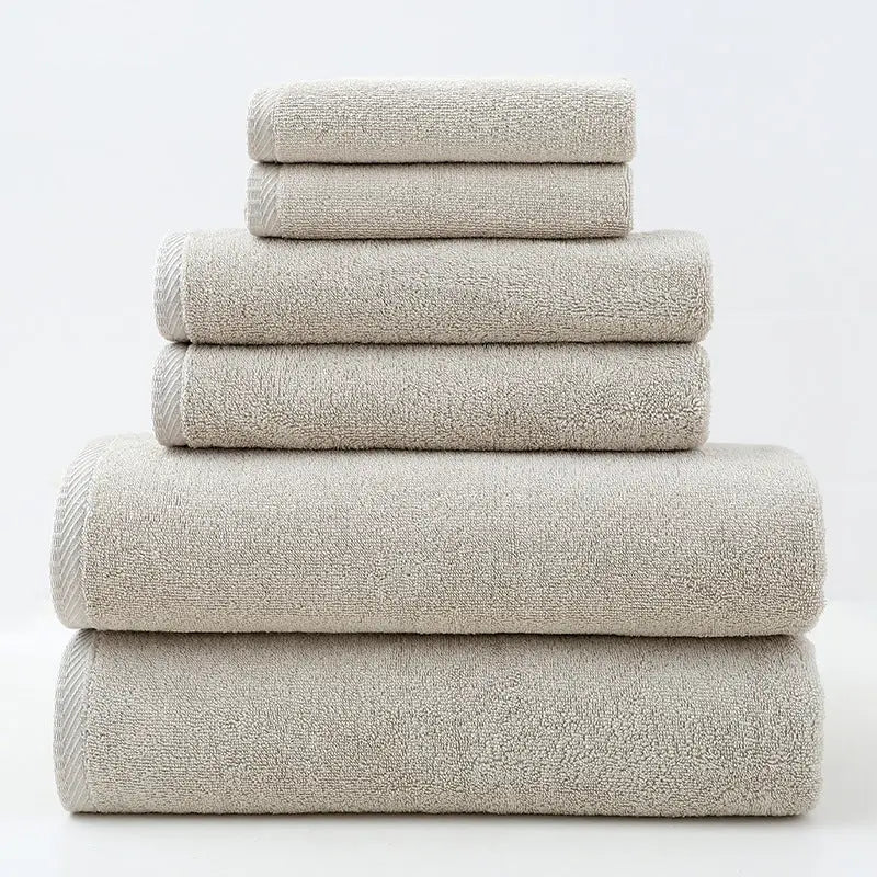 Beige Premium Cotton Towel Set - 6 Pieces Soft & Absorbent Bath Towels for Adults - Home & Garden > Bathroom