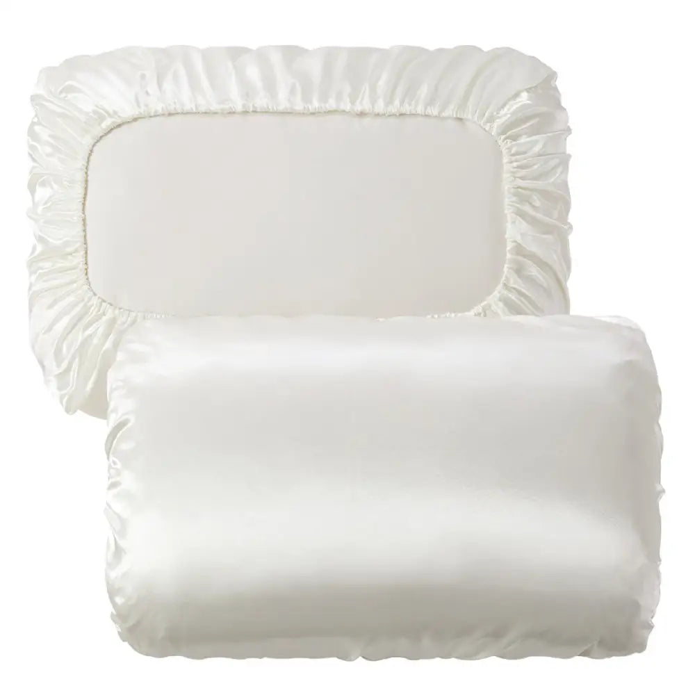 Beige Silky Satin Pillowcase Pair - Smooth for Hair & Skin Elastic Fitted (46x70 + 16cm) - Home & Garden > Bedding >