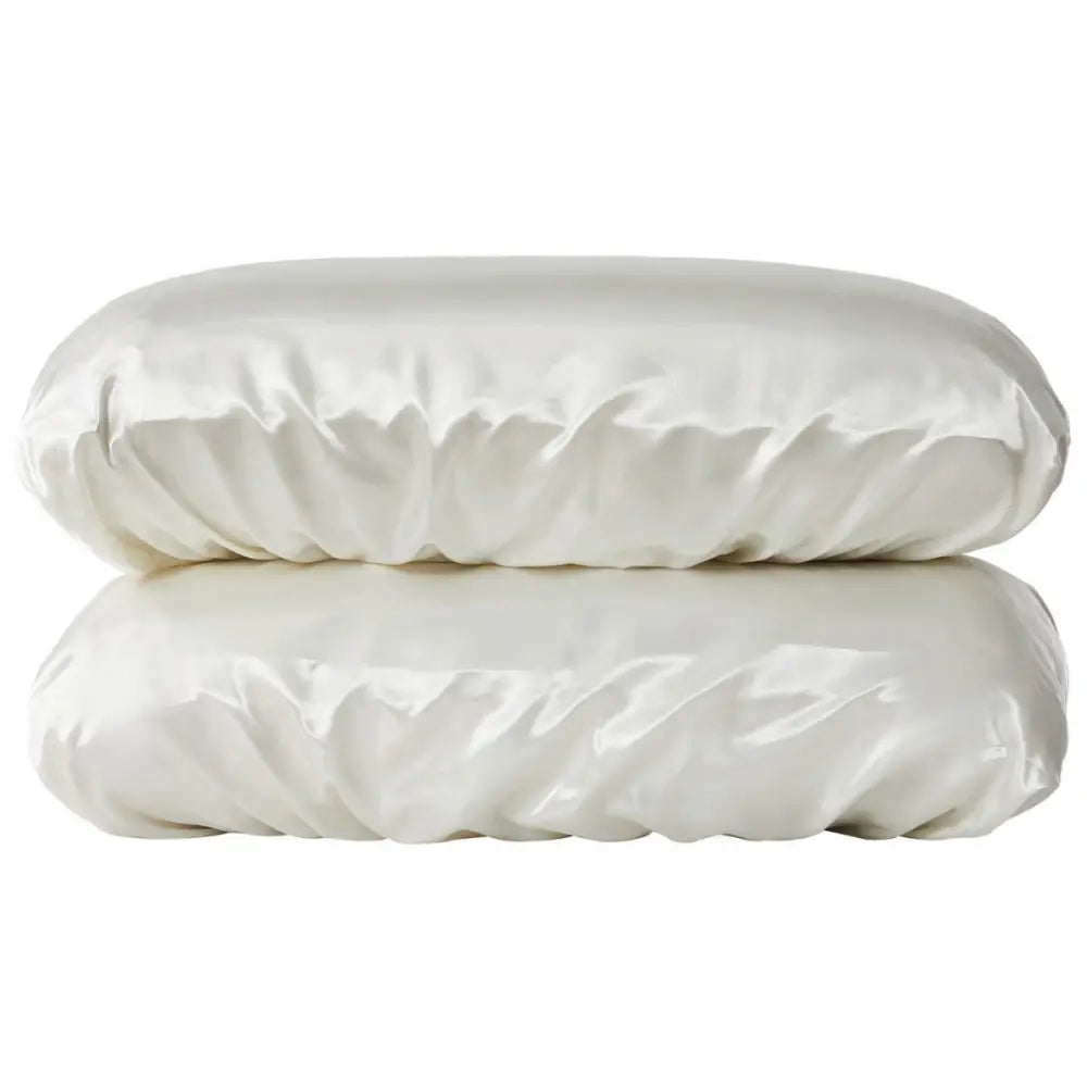 Beige Silky Satin Pillowcase Pair - Smooth for Hair & Skin Elastic Fitted (46x90 + 16cm) - Home & Garden > Bedding >