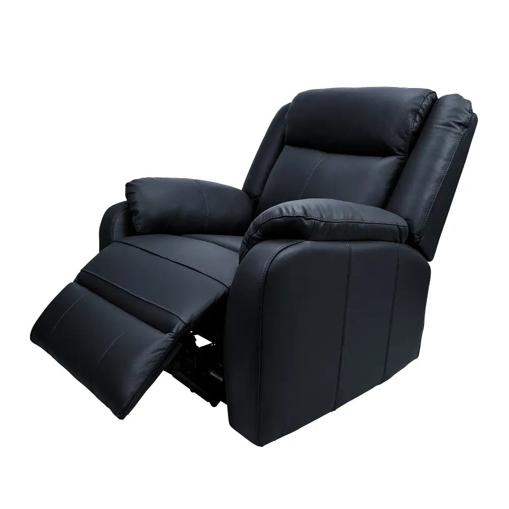 Bella 1 Seater Electric Recliner Genuine Leather Upholstered Lounge - Black - Furniture > Bar Stools & Chairs > Arm