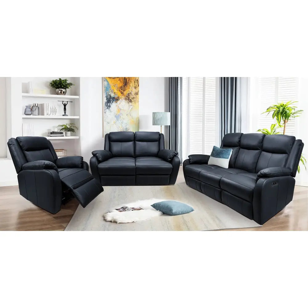 Bella 1 Seater Electric Recliner Genuine Leather Upholstered Lounge - Black - Furniture > Bar Stools & Chairs > Arm