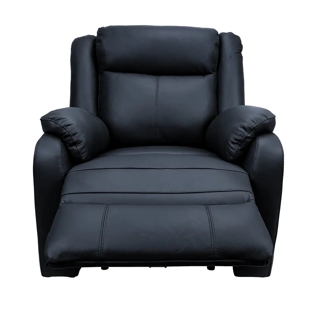 Bella 1 Seater Electric Recliner Genuine Leather Upholstered Lounge - Black - Furniture > Bar Stools & Chairs > Arm