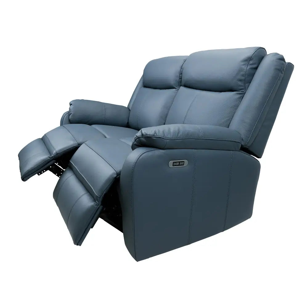 Bella 2 Seater Electric Recliner Genuine Leather Upholstered Lounge - Blue - Furniture > Bar Stools & Chairs > Arm
