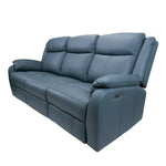 Bella 3 Seater Electric Recliner Genuine Leather Upholstered Lounge - Blue - Furniture > Sofas