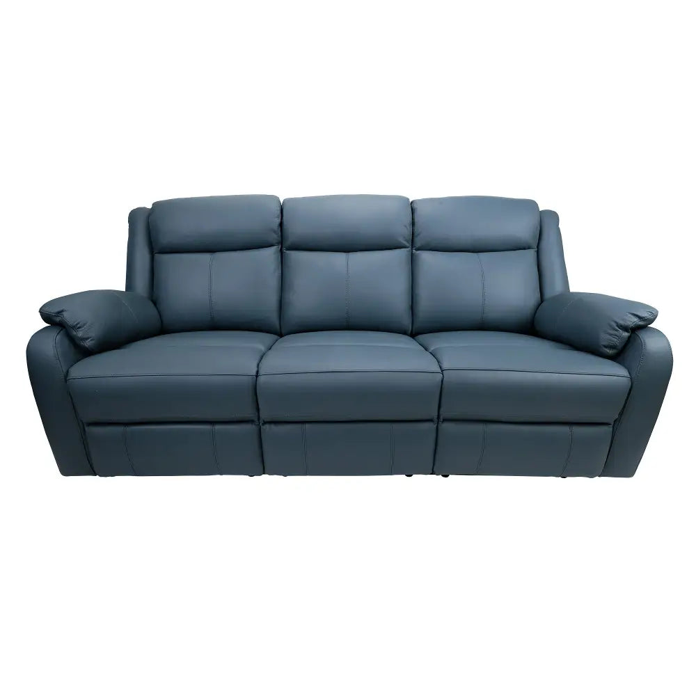 Bella 3 Seater Electric Recliner Genuine Leather Upholstered Lounge - Blue - Furniture > Sofas