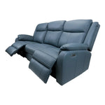 Bella 3 Seater Electric Recliner Genuine Leather Upholstered Lounge - Blue - Furniture > Sofas