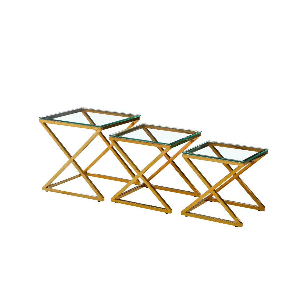 Bella Set of 3 Gold Side Table - Clear Glass - Furniture > Living Room > Side Tables