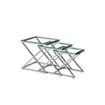 Bella Set of 3 Silver Side Table - Clear Glass - Furniture > Living Room > Side Tables