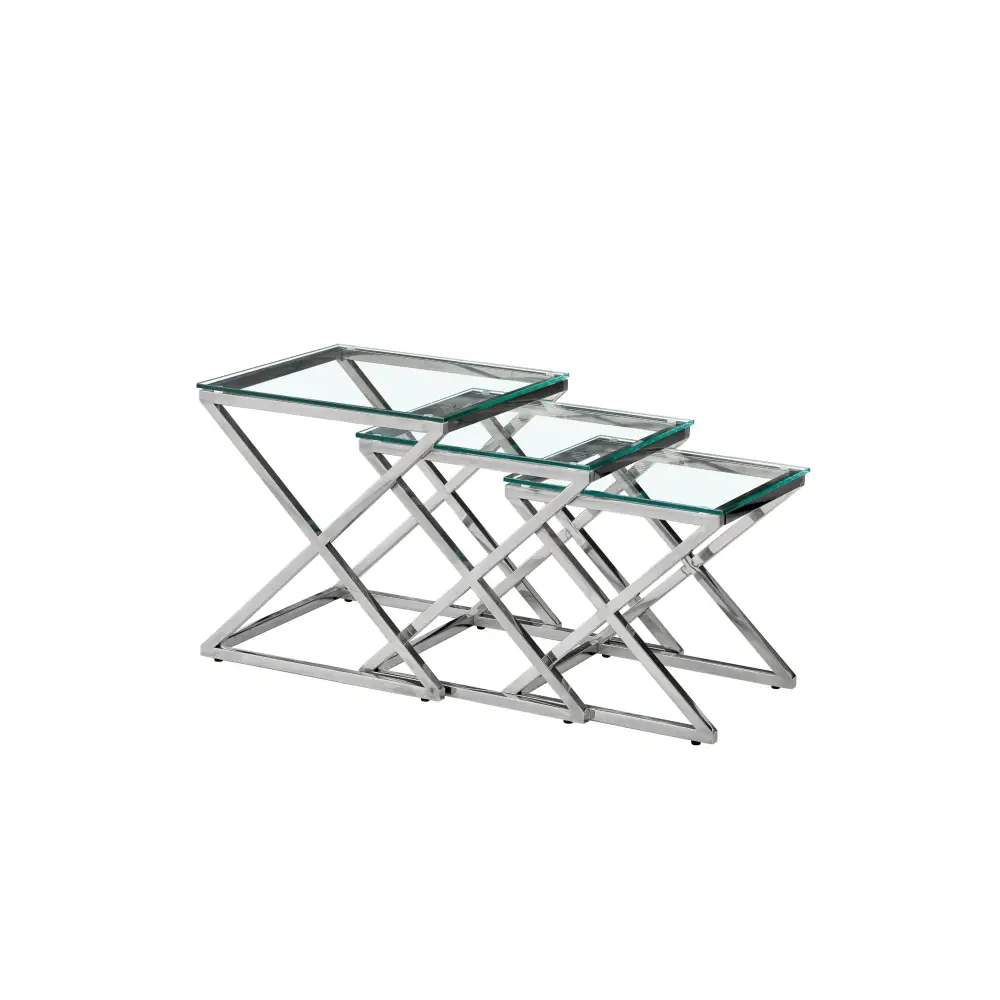 Bella Set of 3 Silver Side Table - Clear Glass - Furniture > Living Room > Side Tables