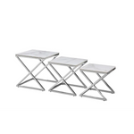 Bella Set of 3 Silver Side Table - White Marble - Furniture > Living Room > Side Tables