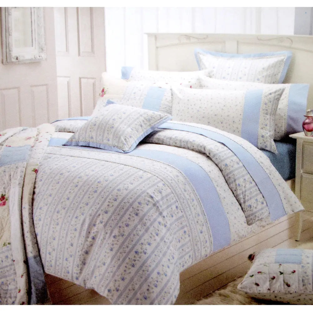 Belmondo Belmondo 225TC Ashby Rose Blue Quilt Cover Set KING - Home & Garden > Bedding