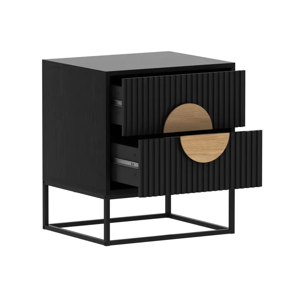 Belmonte Fluted Bedside Table in Black - Furniture > Living Room