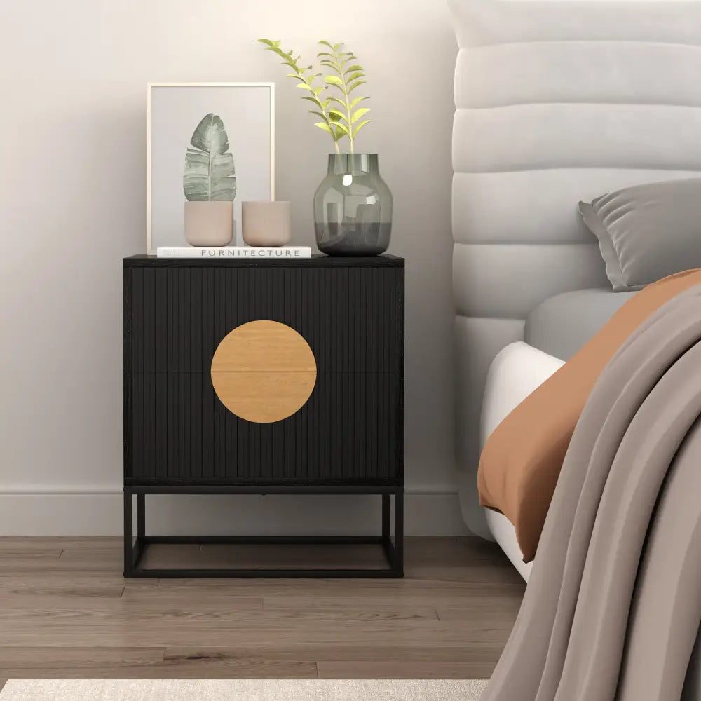 Belmonte Fluted Bedside Table in Black - Furniture > Living Room