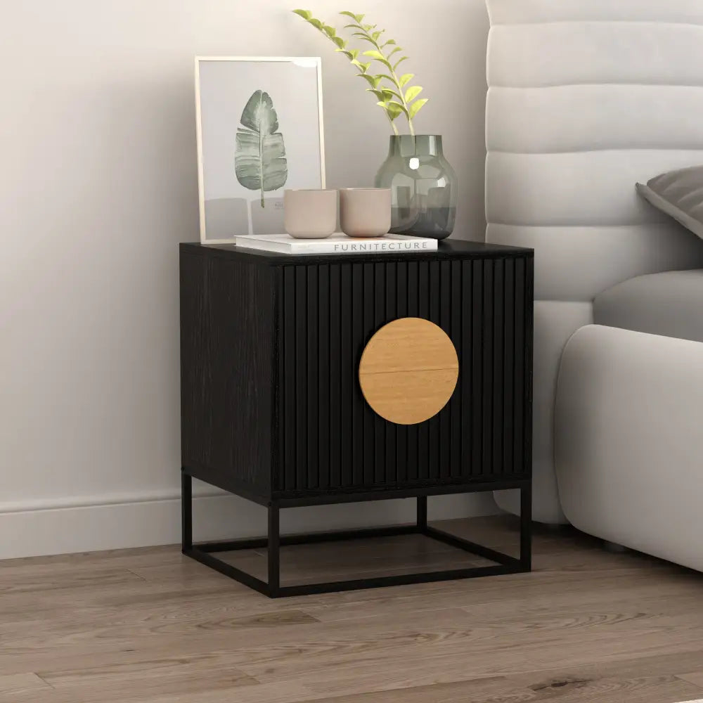 Belmonte Fluted Bedside Table in Black - Furniture > Living Room