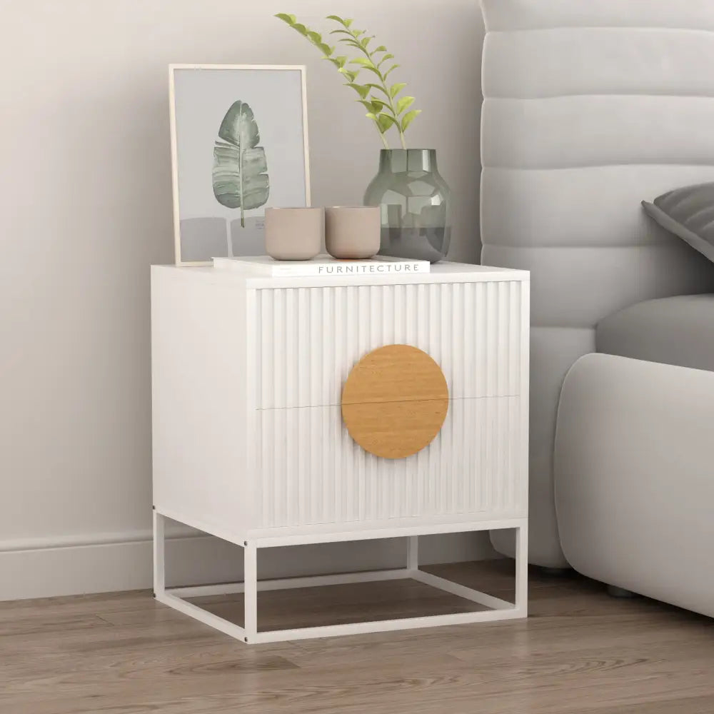 Belmonte Fluted Bedside Table in White - Furniture > Bedroom > Bedside Tables