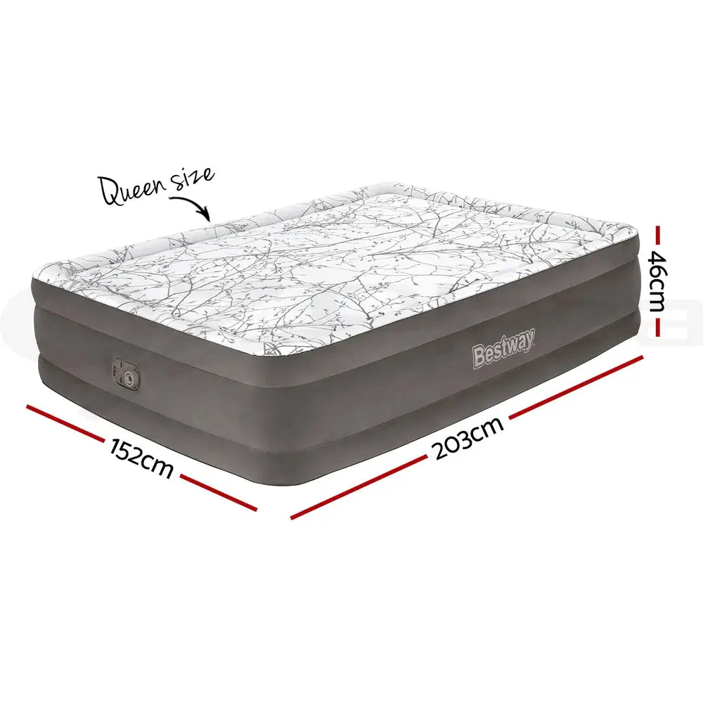 Bestway Air Mattress Queen Inflatable Bed 46cm Airbed Decorated Surface Grey - Outdoor > Camping
