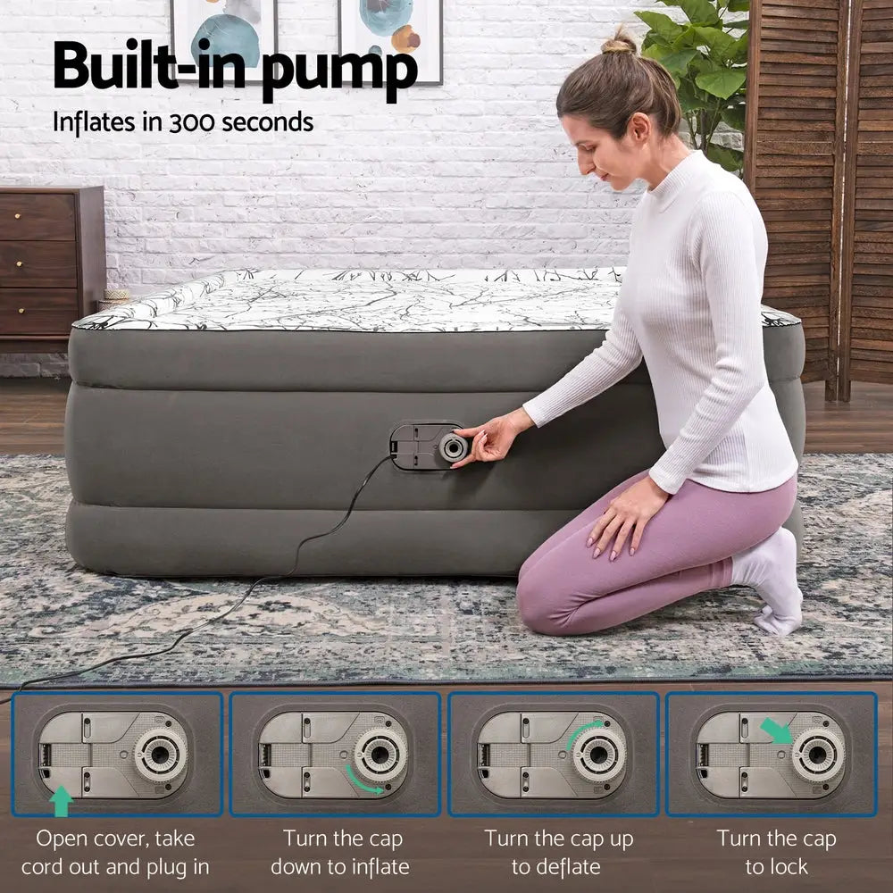 Bestway Air Mattress Queen Inflatable Bed 46cm Airbed Decorated Surface Grey - Outdoor > Camping