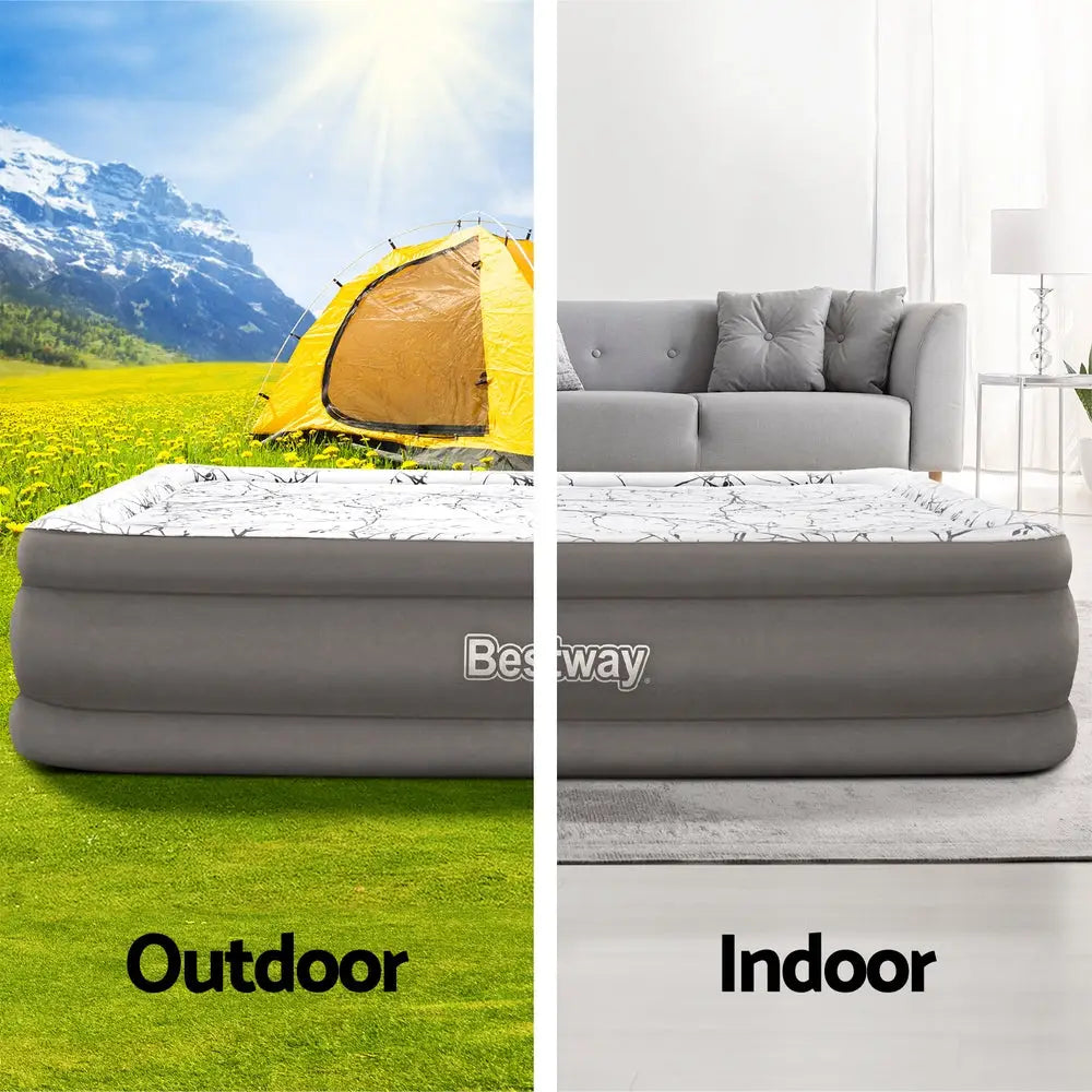 Bestway Air Mattress Queen Inflatable Bed 46cm Airbed Decorated Surface Grey - Outdoor > Camping