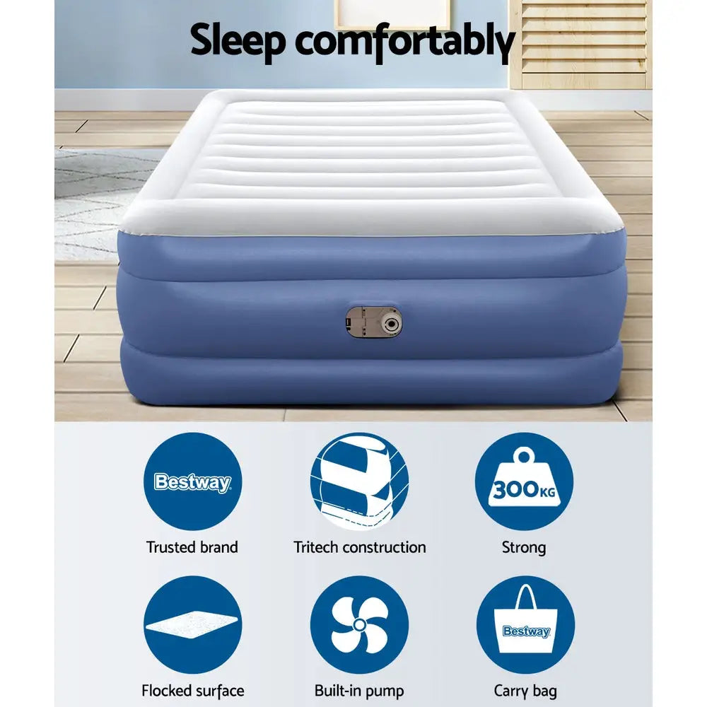 Bestway Air Mattress Queen Inflatable Bed 61cm Airbed Blue - Home & Garden > Inflatable Mattress