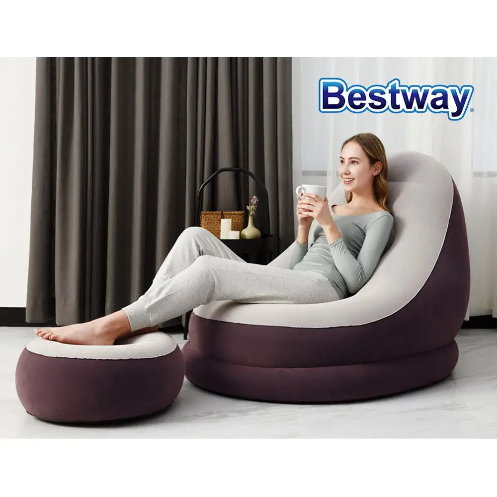 Bestway Inflatable Air Chair Seat Couch Lazy Sofa Lounge Ottoman Purple/Blue - Furniture > Outdoor