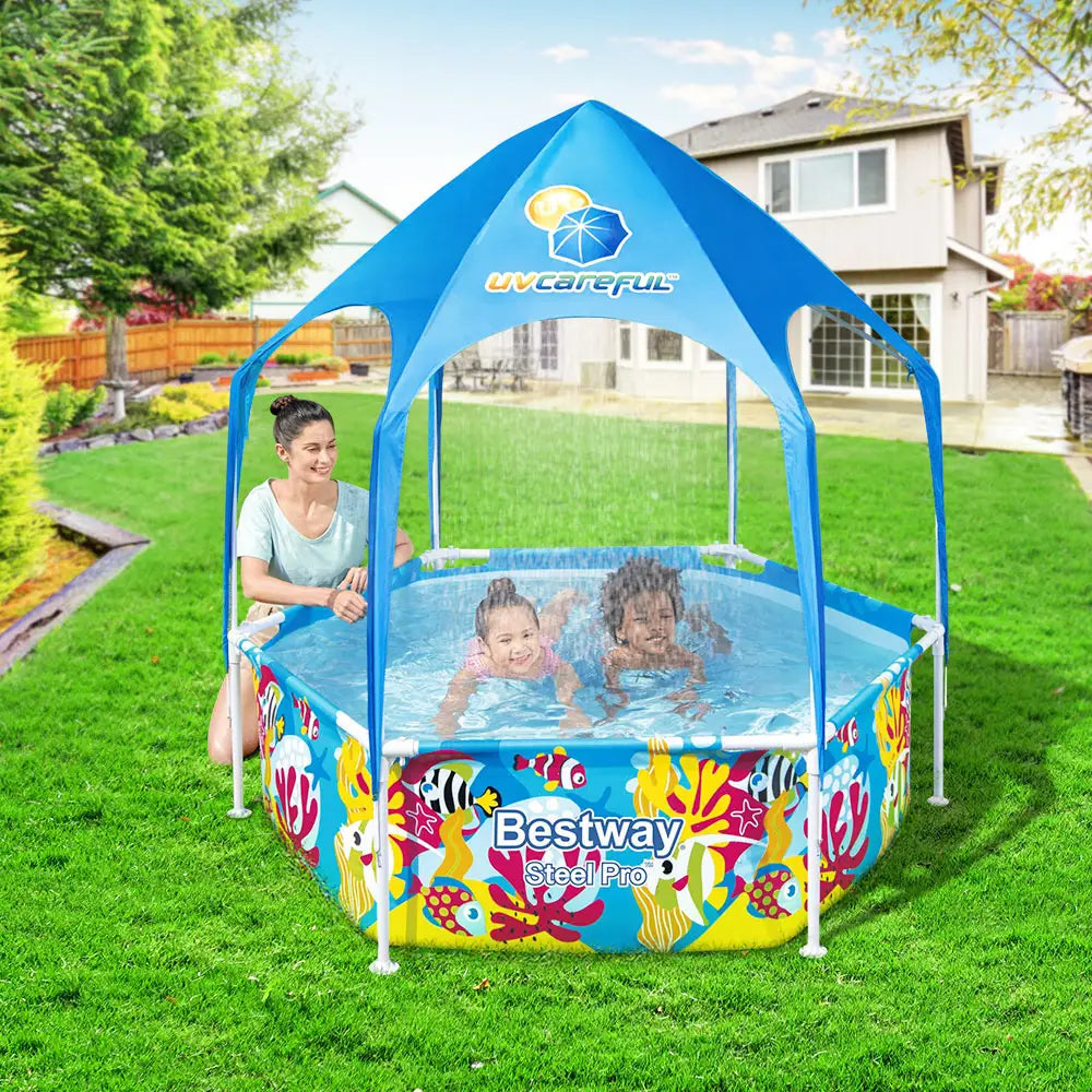 Bestway Kids Pool 183x51cm Steel Frame Swimming Play Pools Canopy 930L - Home & Garden > Pool & Accessories