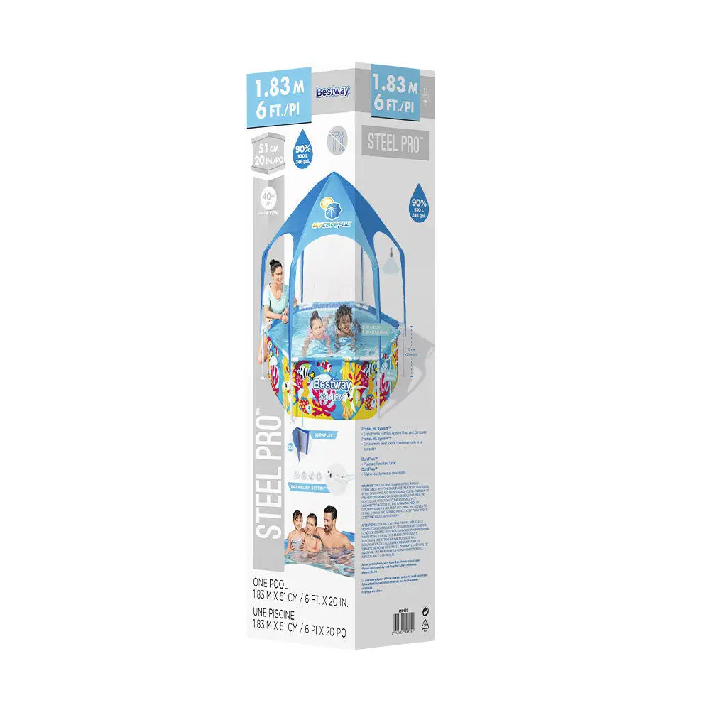 Bestway Kids Pool 183x51cm Steel Frame Swimming Play Pools Canopy 930L - Home & Garden > Pool & Accessories