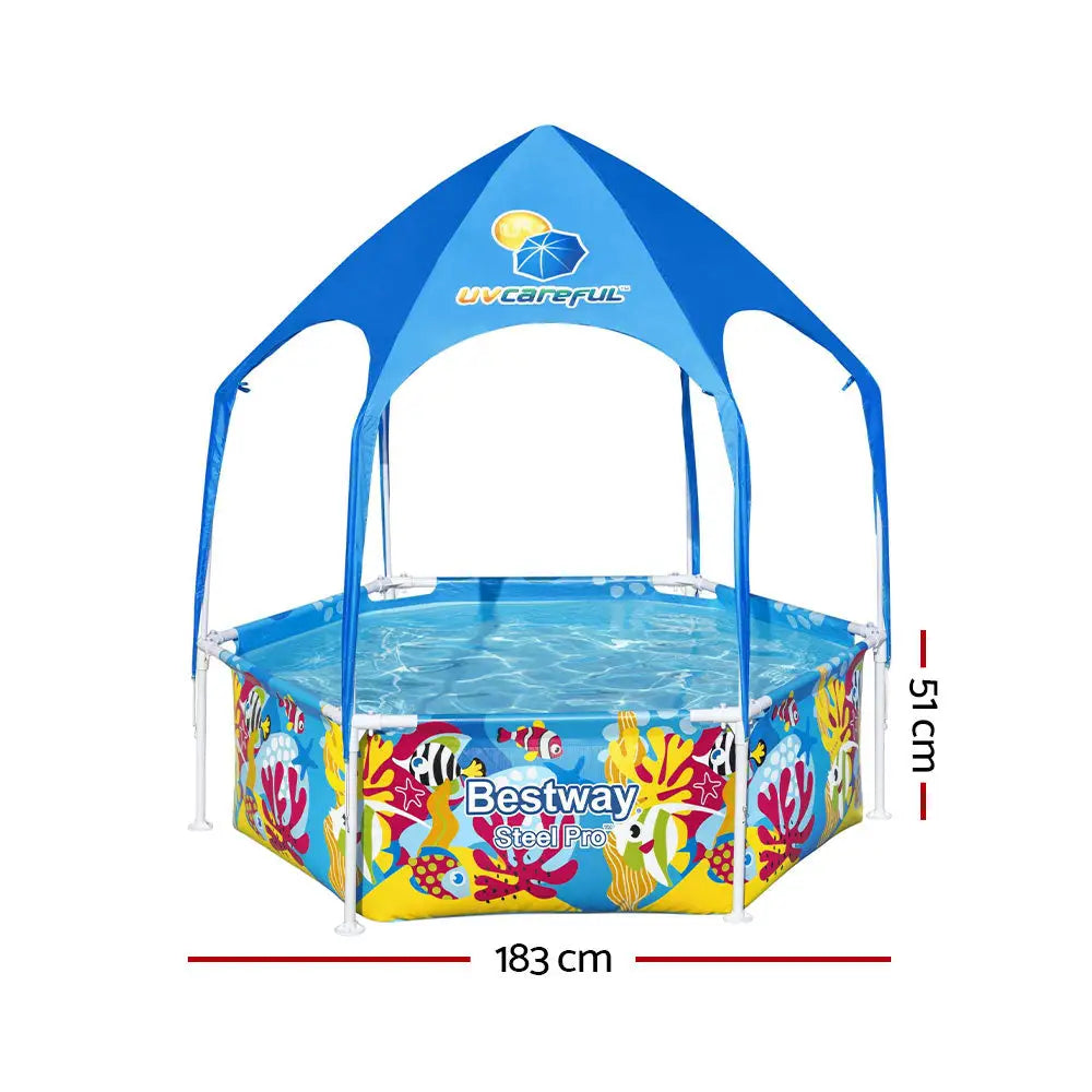 Bestway Kids Pool 183x51cm Steel Frame Swimming Play Pools Canopy 930L - Home & Garden > Pool & Accessories