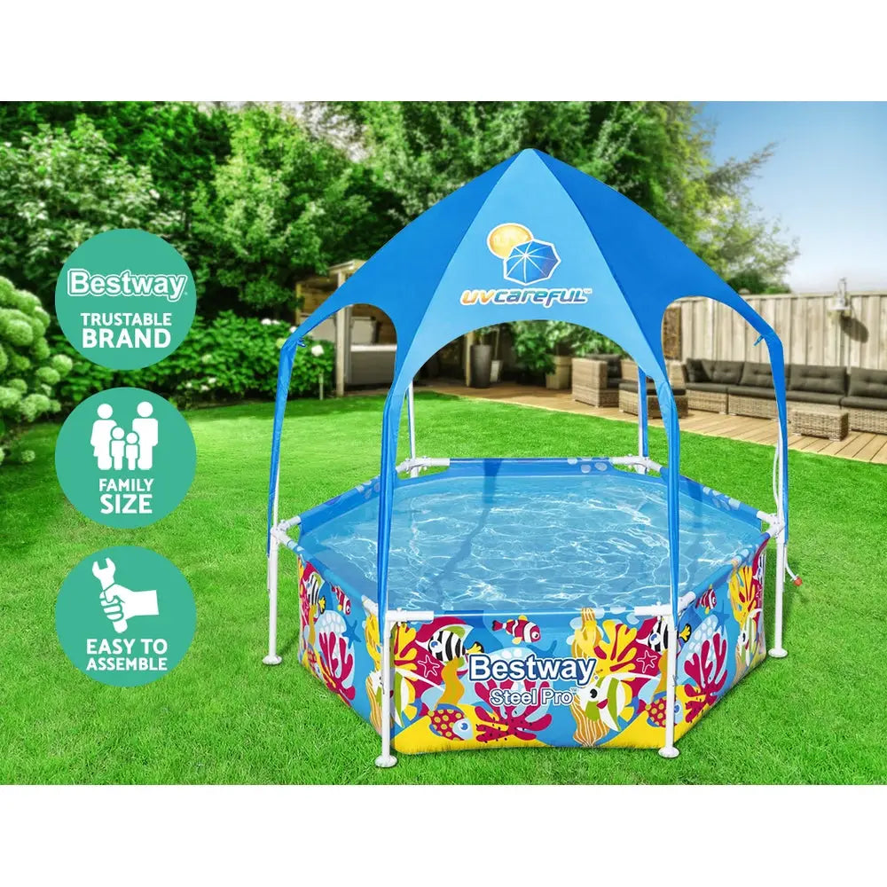 Bestway Kids Pool 183x51cm Steel Frame Swimming Play Pools Canopy 930L - Home & Garden > Pool & Accessories