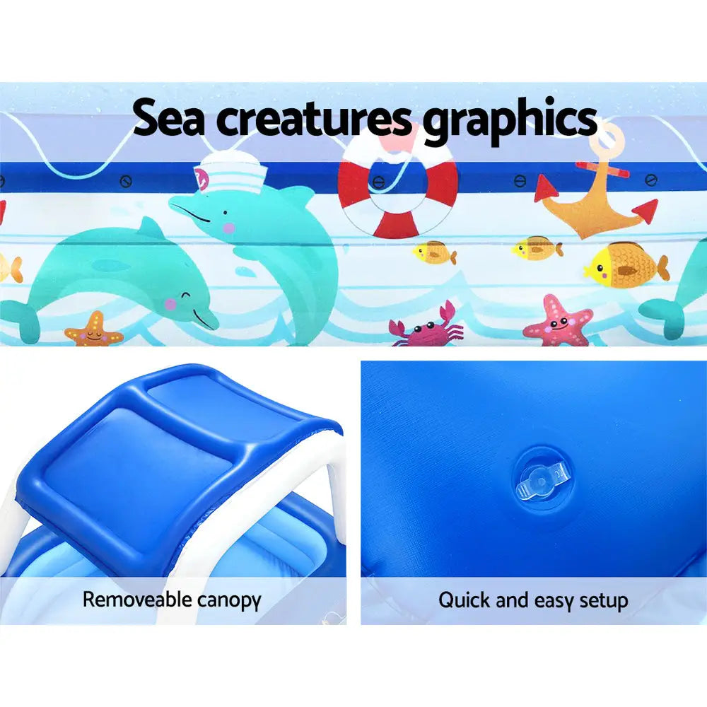 Bestway Kids Pool 213x155x132cm Inflatable Swimming w/ Canopy Play Pools 282L - Home & Garden > Pool & Accessories >