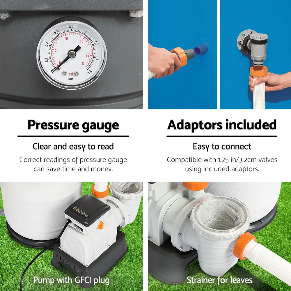 Bestway Pool Pump Sand Filter 2200GPH 8327L/H Pools Flowclear Filters - Home & Garden > Pool & Accessories > Swimming
