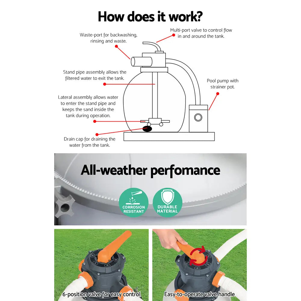 Bestway Pool Pump Sand Filter 3000GPH 11355L/H Pools Flowclear™ Filters - Home & Garden > Pool & Accessories >