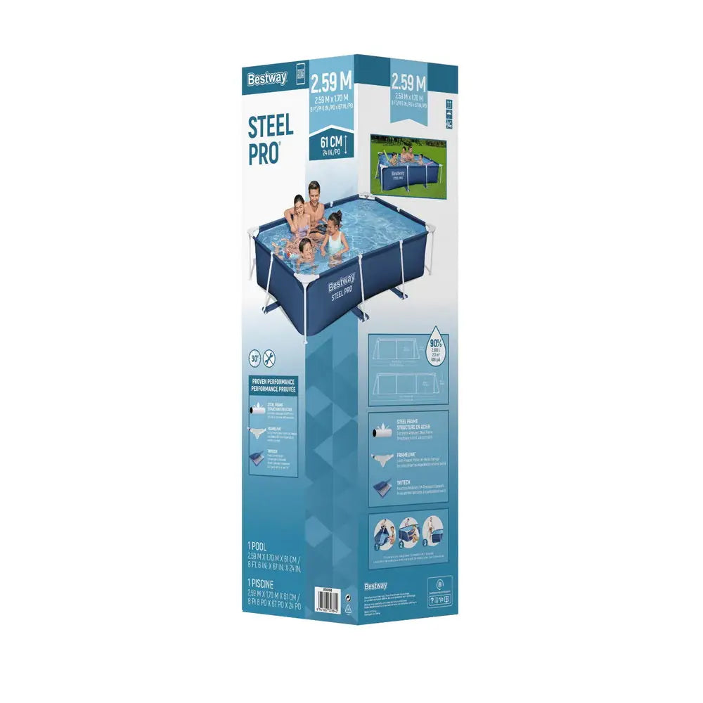 Bestway Swimming Pool 259x170x61cm Steel Frame Above Ground Pools 2300L - Home & Garden > Pool & Accessories > Swimming