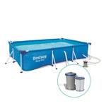 Bestway Swimming Pool 300x201x66cm Steel Frame Above Ground Pools w/ Filter Pump 3300L - Home & Garden > Pool &