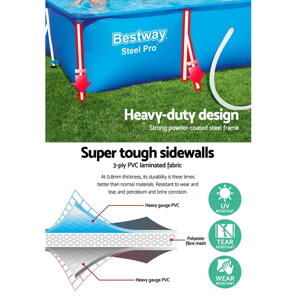 Bestway Swimming Pool 300x201x66cm Steel Frame Above Ground Pools w/ Filter Pump 3300L - Home & Garden > Pool &
