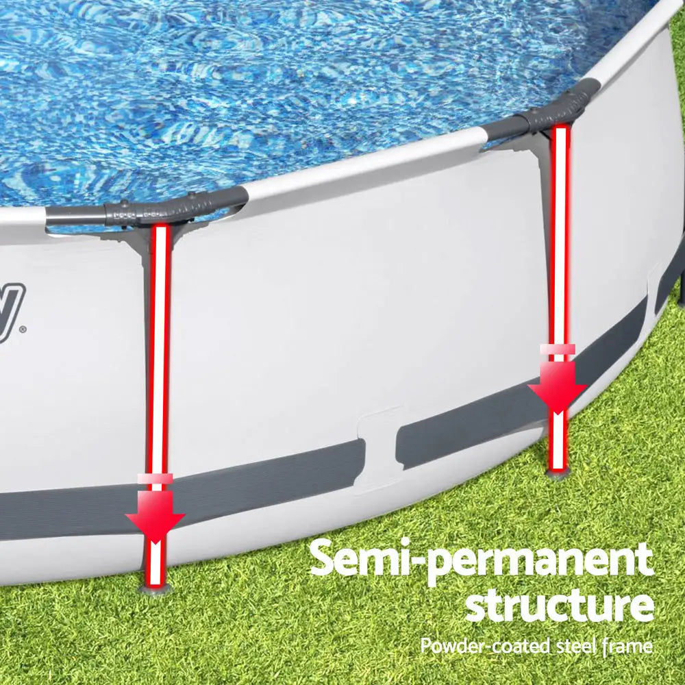 Bestway Swimming Pool 366x76cm Steel Frame Round Above Ground Pools w/ Filter Pump 6473L - Home & Garden > Pool &