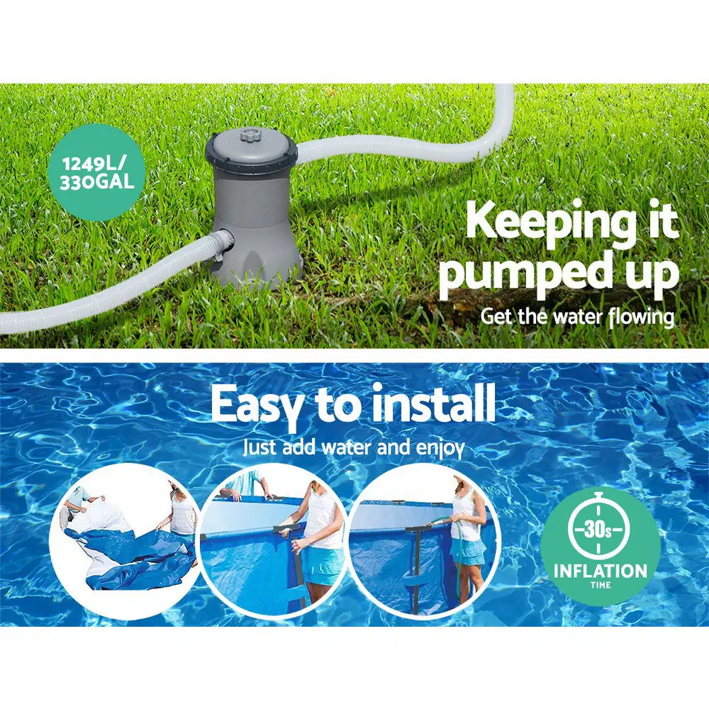 Bestway Swimming Pool 366x76cm Steel Frame Round Above Ground Pools w/ Filter Pump 6473L - Home & Garden > Pool &