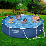 Bestway Swimming Pool 366x76cm Steel Frame Round Above Ground Pools w/ Filter Pump 6473L - Home & Garden > Pool &