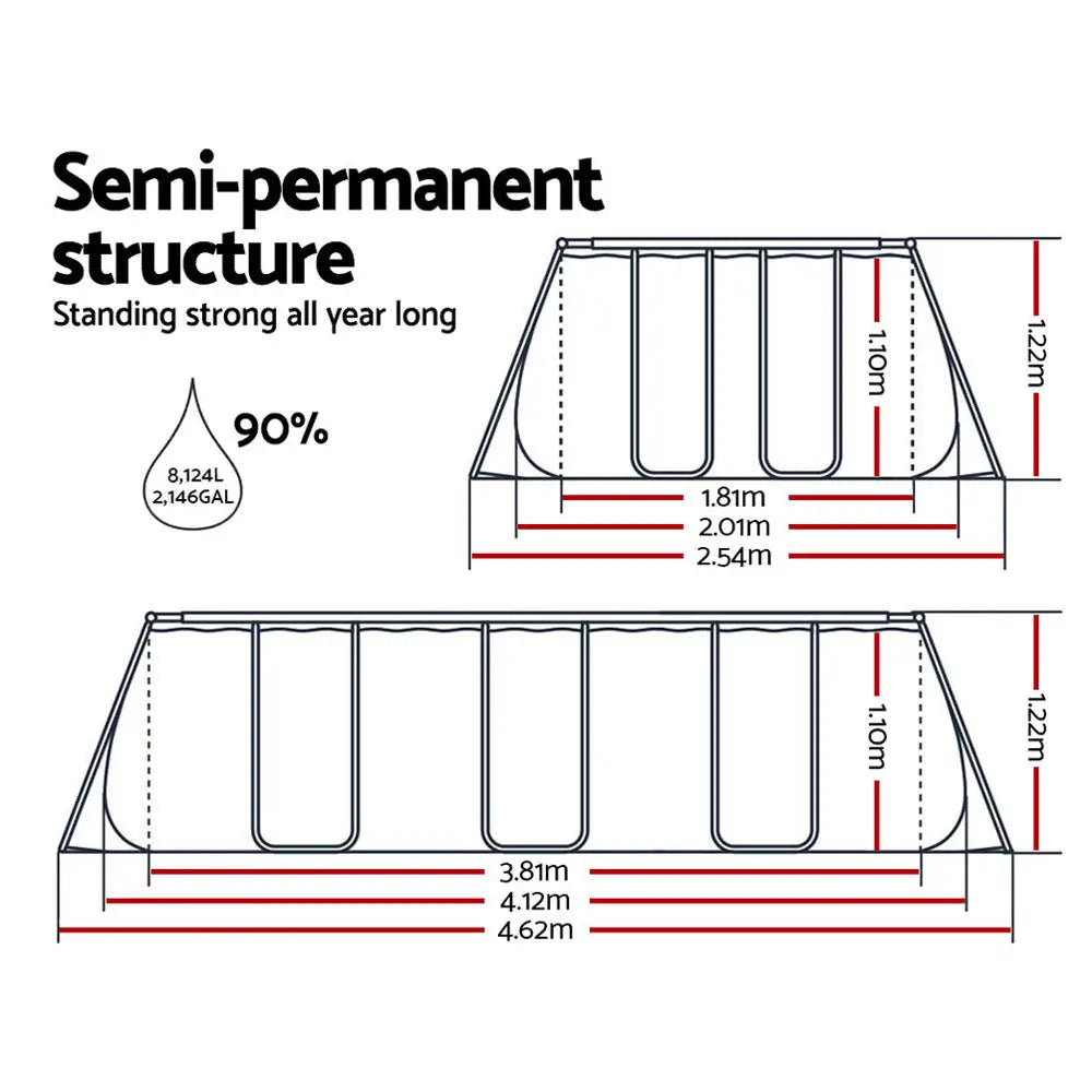 Bestway Swimming Pool 412x201x122cm Steel Frame Above Ground Pools Filter Pump Ladder 8124L - Home & Garden > Pool &