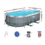 Bestway Swimming Pool 427x250x100cm Steel Frame Above Ground Pools Filter Pump Ladder 7250L - Home & Garden > Pool &
