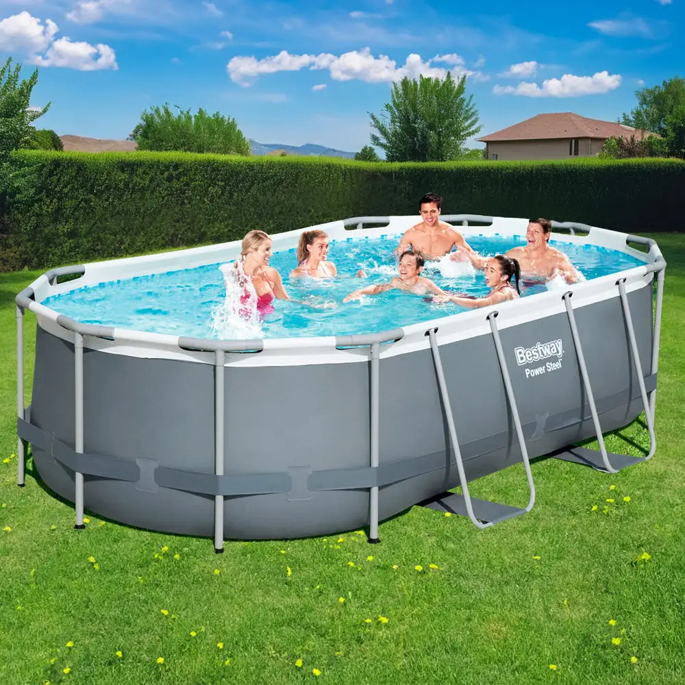 Bestway Swimming Pool 427x250x100cm Steel Frame Above Ground Pools Filter Pump Ladder 7250L - Home & Garden > Pool &
