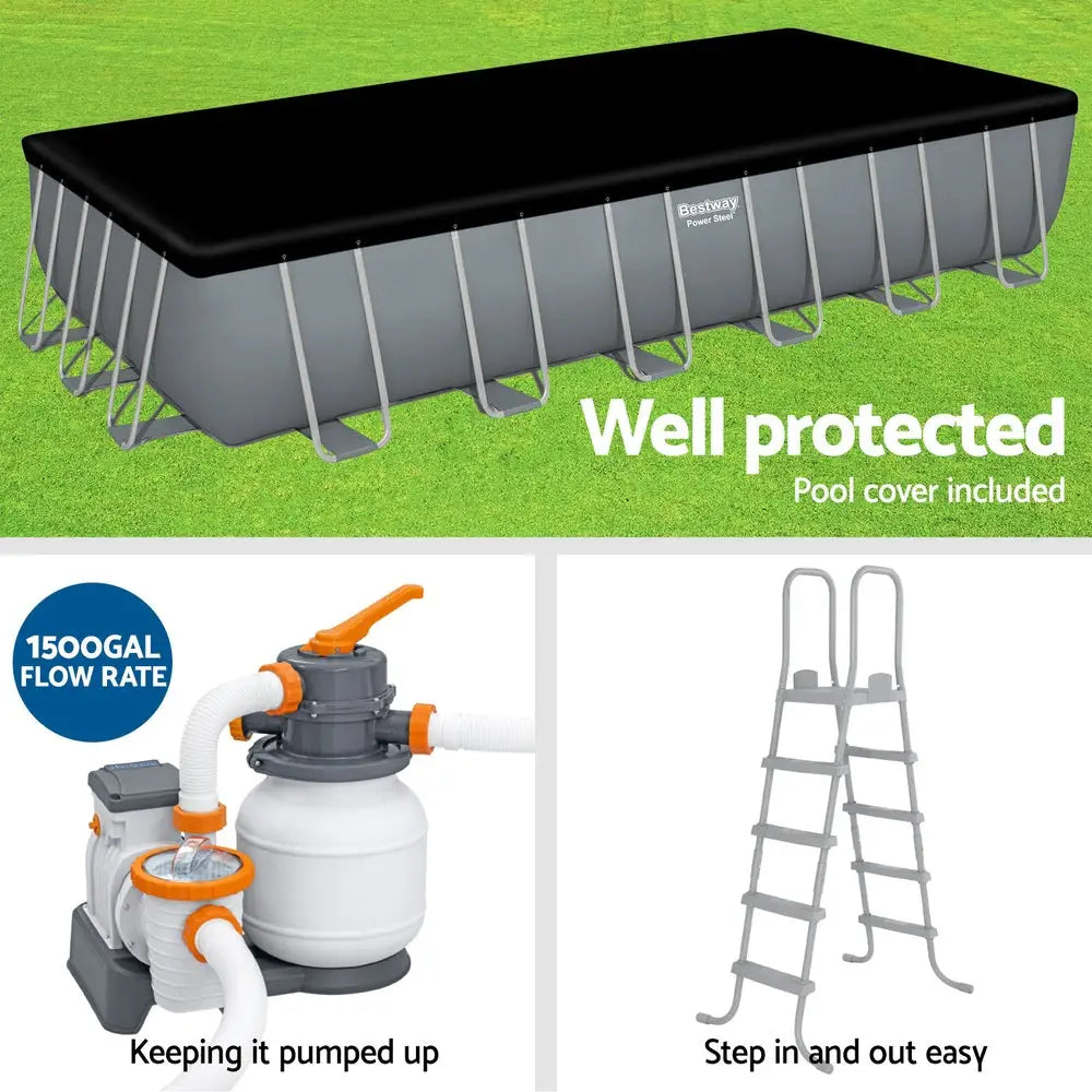 Bestway Swimming Pool 732x366x132cm Steel Frame Above Ground Pools Ladder 30045L - Home & Garden > Pool & Accessories >