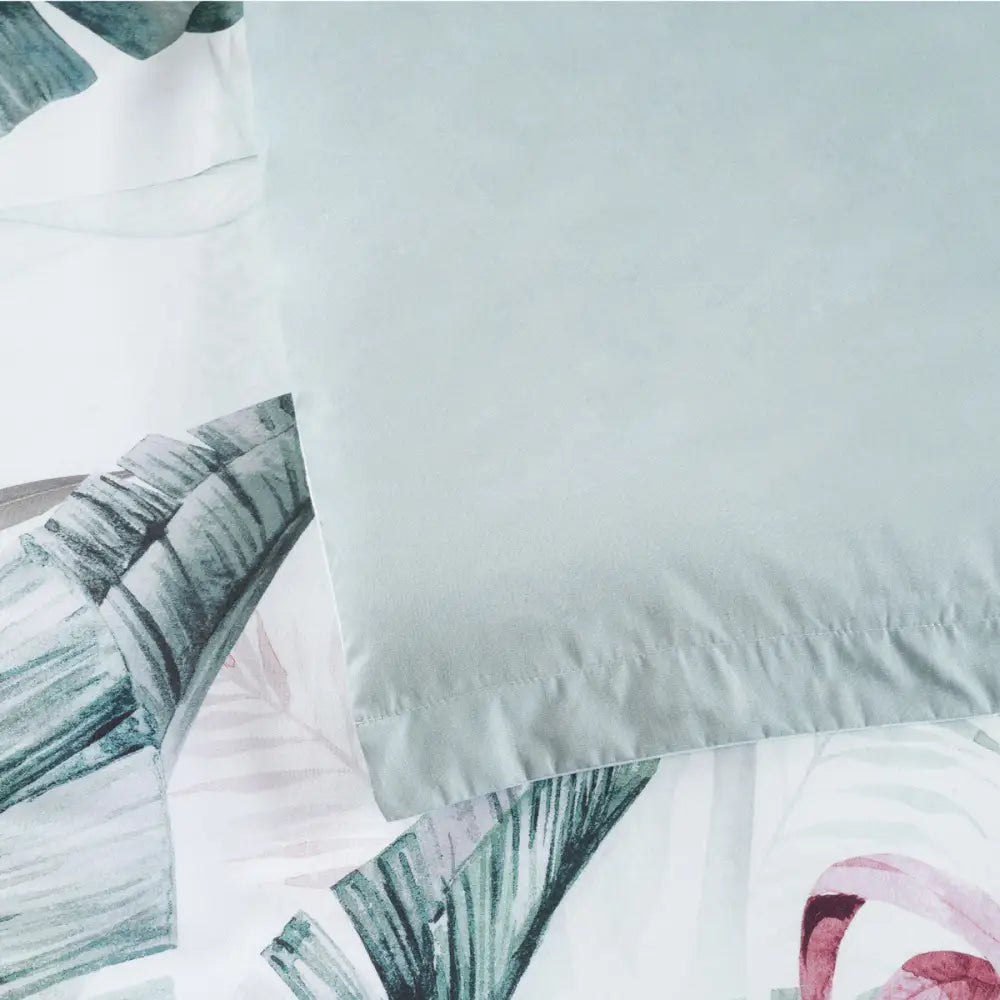 Bianca Abbey Green Cotton Sateen Tropical Floral Quilt Cover Set Double - Home & Garden > Bedding > Duvet Covers