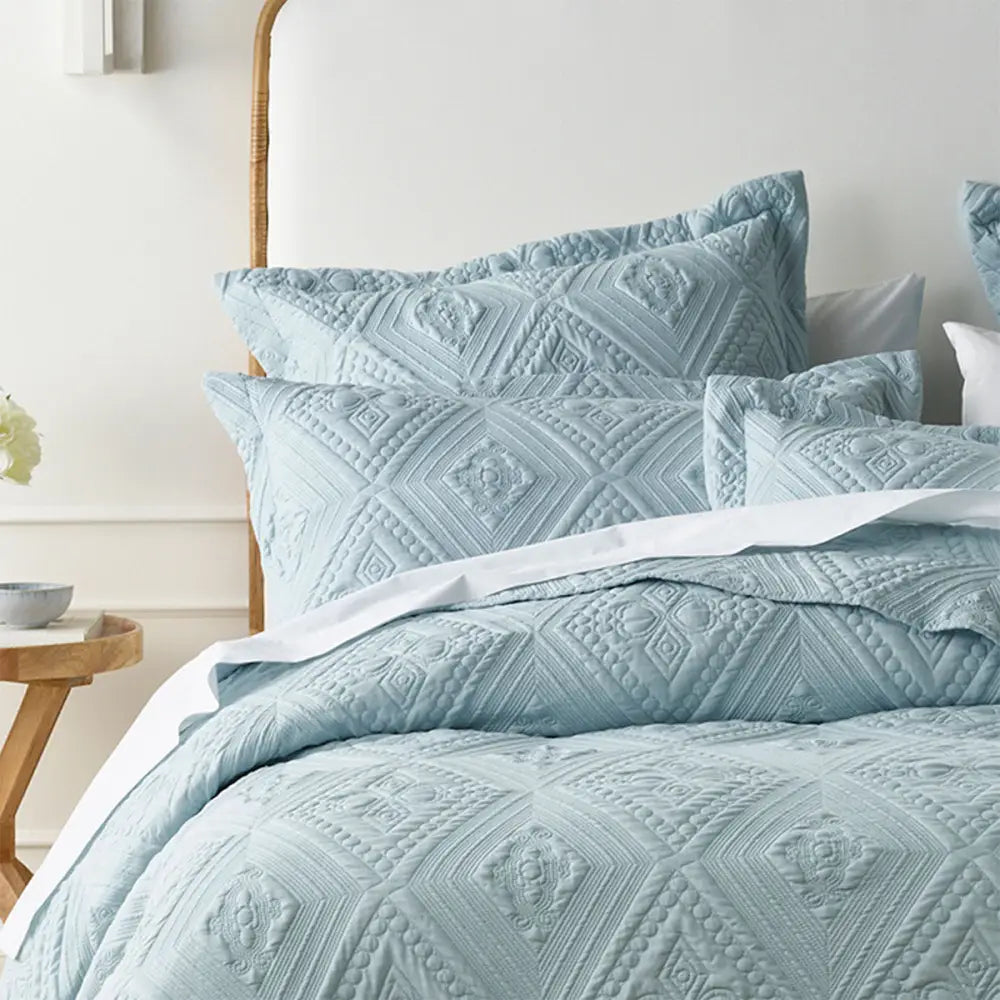 Bianca Aspen Sky Blue Embroidered Bedspread Set Super King - Home & Garden > Bedding