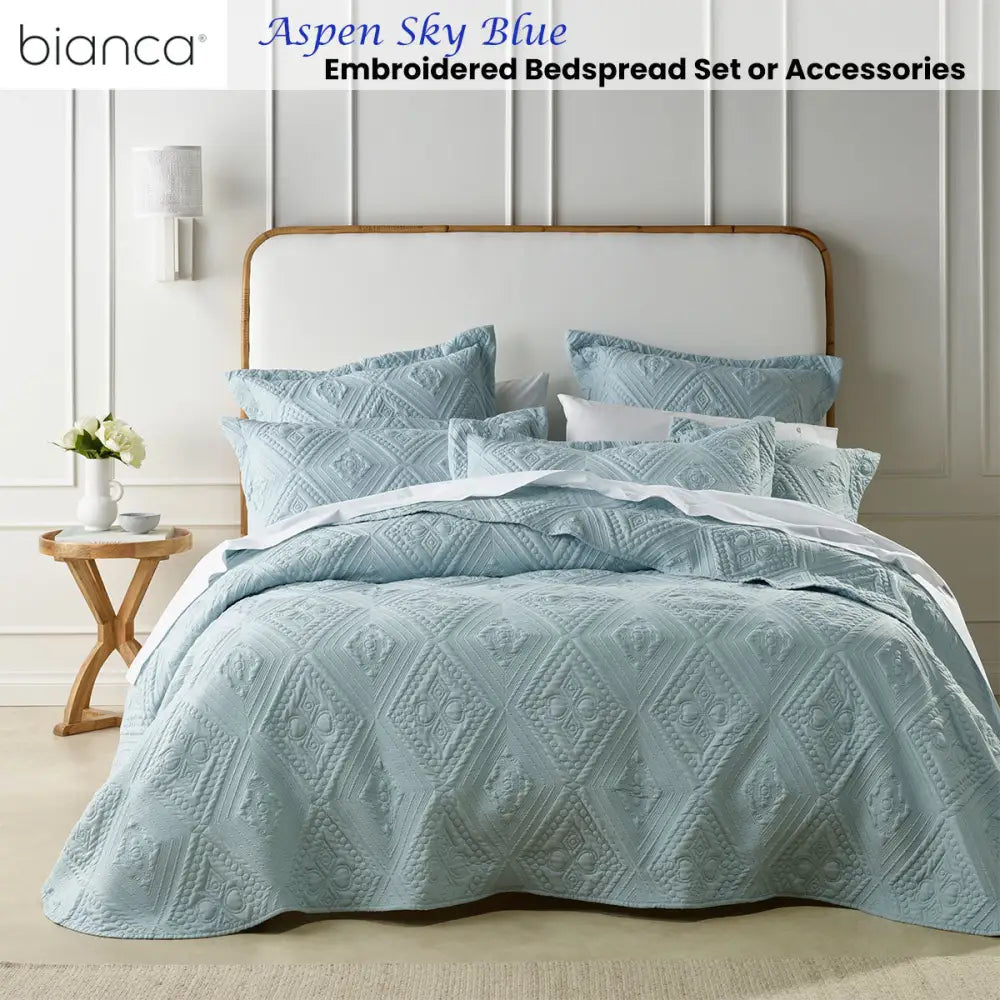 Bianca Aspen Sky Blue Embroidered Bedspread Set Super King - Home & Garden > Bedding