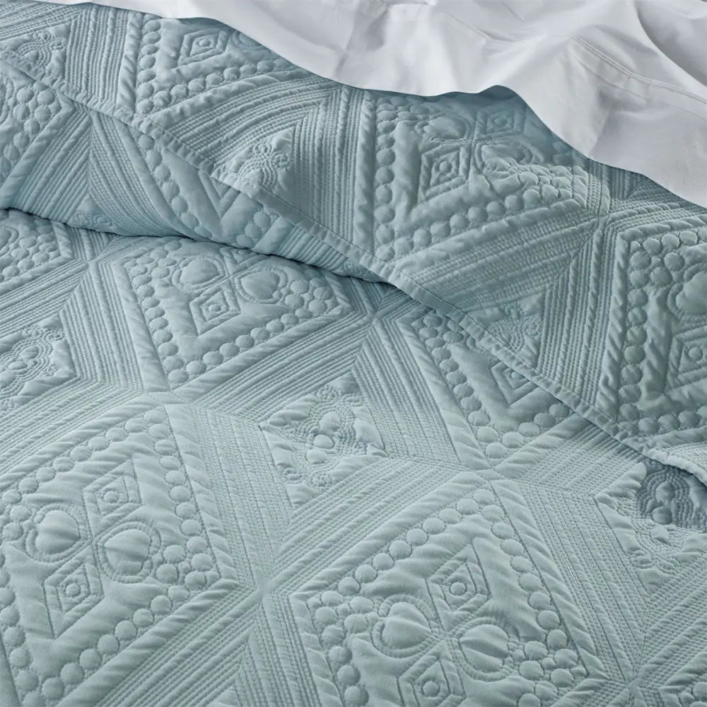 Bianca Aspen Sky Blue Embroidered Bedspread Set Super King - Home & Garden > Bedding