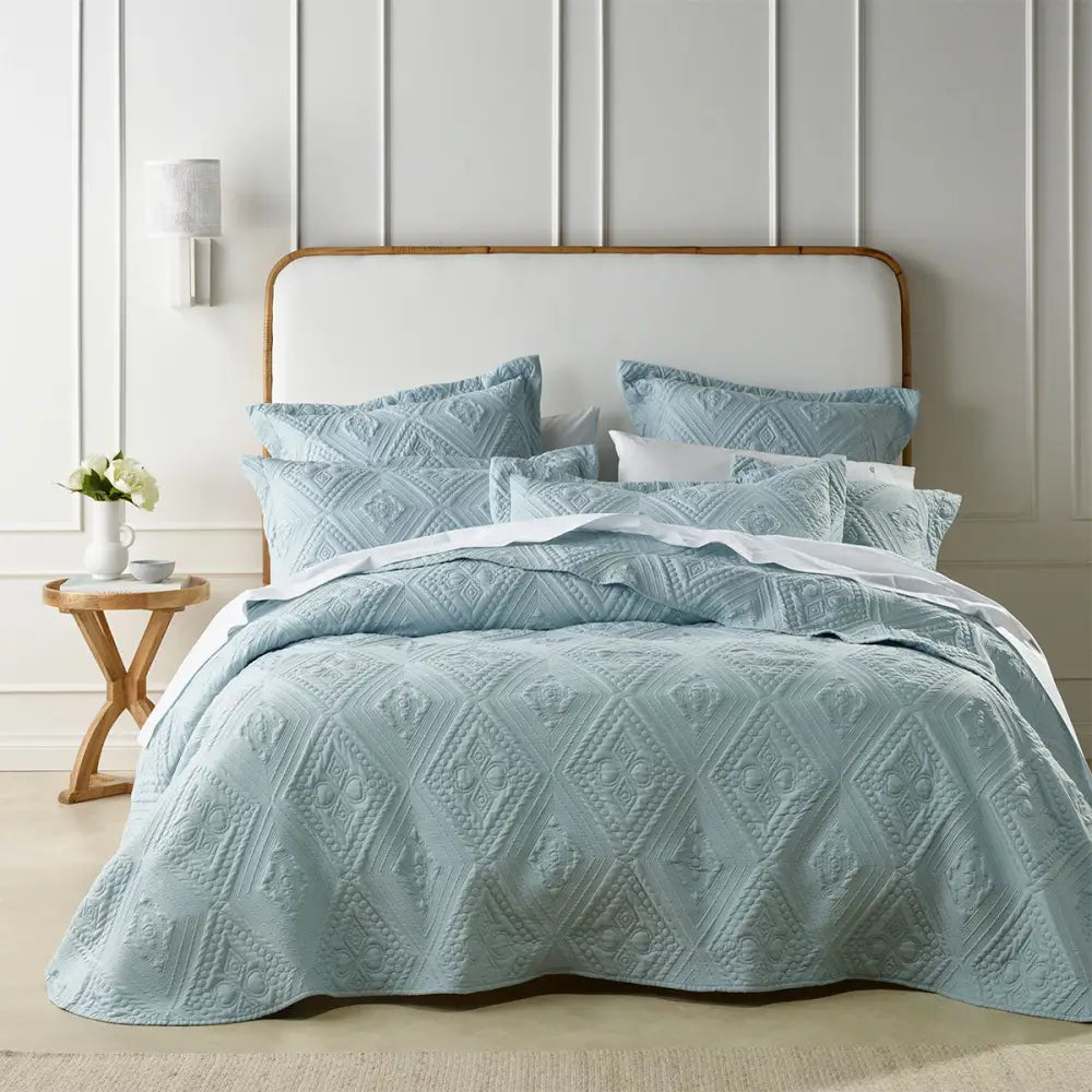 Bianca Aspen Sky Blue Embroidered Bedspread Set Super King - Home & Garden > Bedding