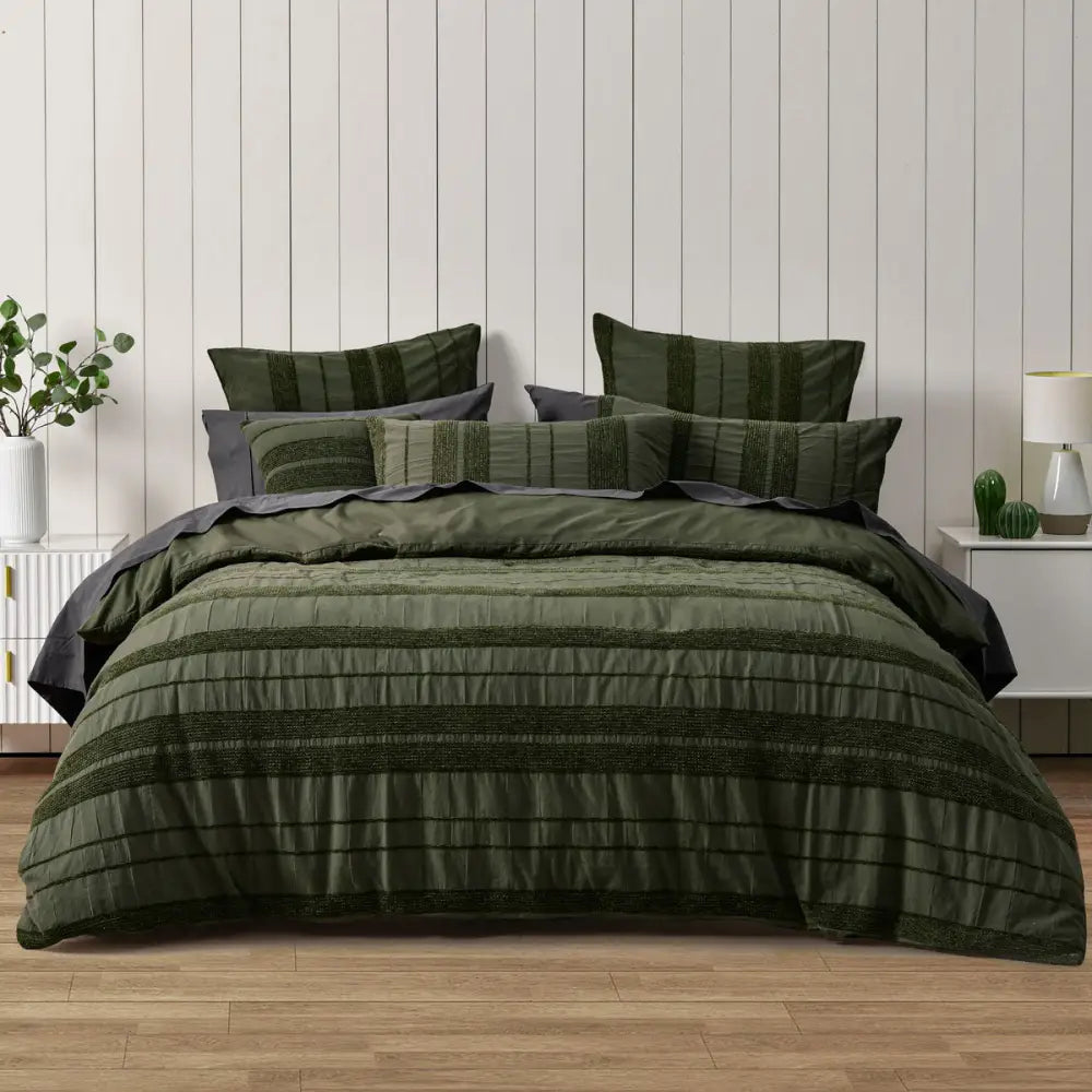 Bianca Avery Forest Chenille Striped Quilt Cover Set Queen - Home & Garden > Bedding > Duvet Covers