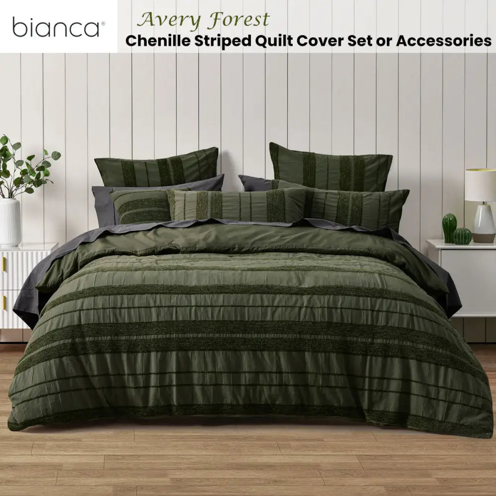 Bianca Avery Forest Chenille Striped Quilt Cover Set Queen - Home & Garden > Bedding > Duvet Covers