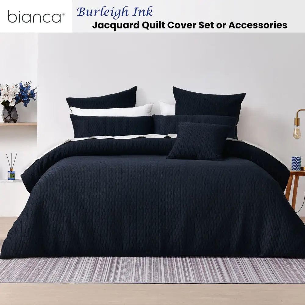 Bianca Burleigh Ink Jacquard Quilt Cover Set King - Home & Garden > Bedding > Duvet Covers