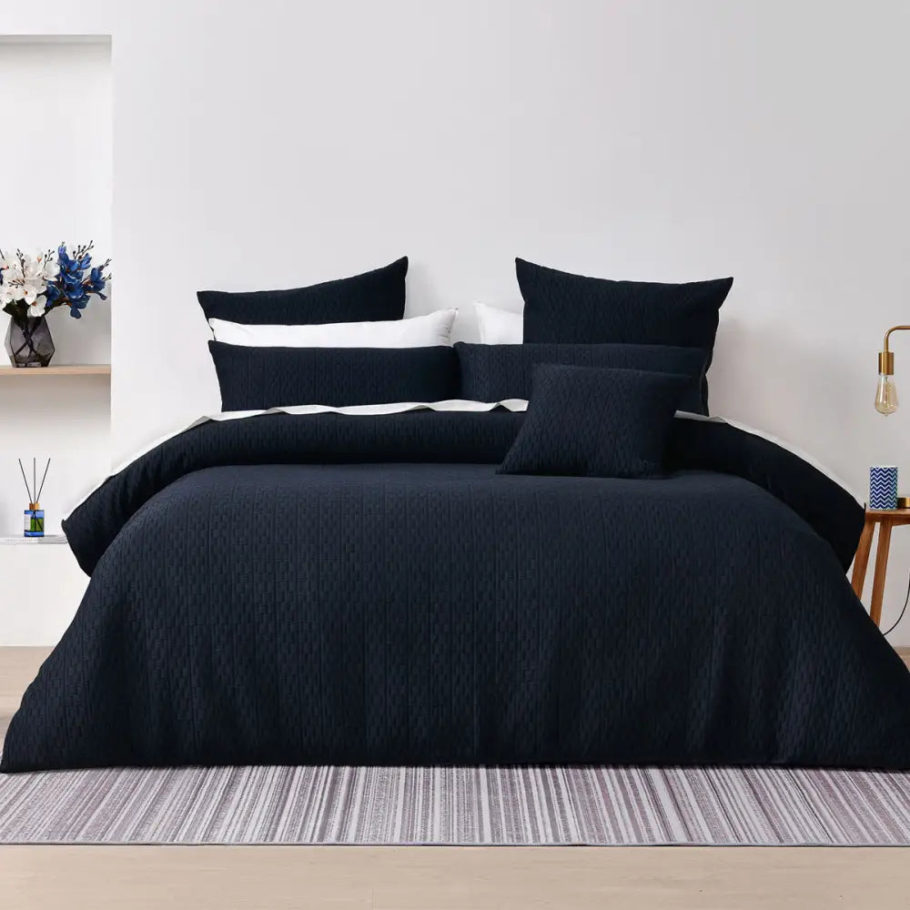 Bianca Burleigh Ink Jacquard Quilt Cover Set King - Home & Garden > Bedding > Duvet Covers